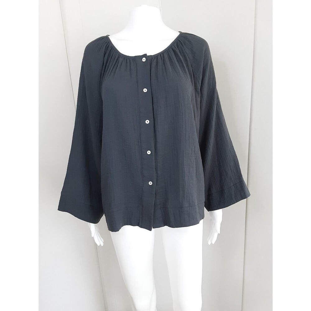 CARLY JEANS LA 100% Cotton Gauze Charcoal Gray Gauze Peasant Blouse Sz L